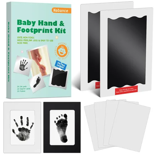 Kit de huellas y manos para bebé, 8 piezas de gran tamaño sin tinta para bebé con marcos de fotos, almohadillas de tinta de tacto limpio, kit de