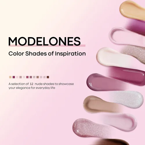 Miniatura 8 de Modelones - Juego de gel de extensión de uñas de polietileno, kit de gel de 12 colores con tonos rosa brillante y desnudo, para manicura francesa