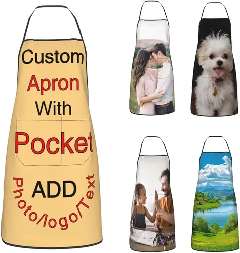 Miniatura 30 de Delantal personalizado con bolsillos para añadir tu imagen, texto, logotipo, foto y nombre