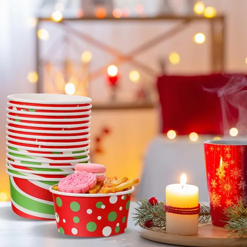 Miniatura 5 de Hotop Paquete de 72 unidades de tazas de aperitivos de Navidad de 16 onzas, tazas desechables para helado, tazas de papel para yogur, tazas