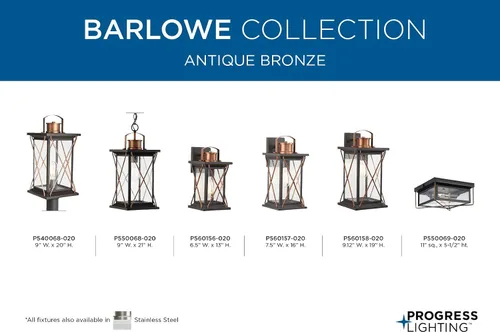 Miniatura 11 de Progress Lighting Barlowe Collection - Farol de pared pequeña de cristal transparente con semillas para exteriores, 13 x 6.5 x 6.5 pulgadas, bronce