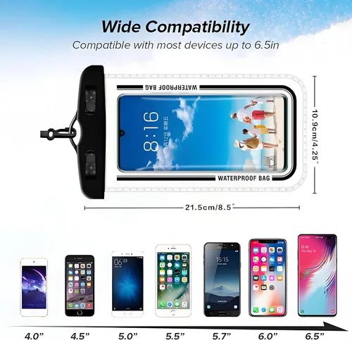 Miniatura 6 de Baiao Bolsa impermeable para teléfono, funda impermeable de 8.3 pulgadas para iPhone 16, 15, 14, 13 Pro Max, IPX8, bolsa seca para teléfono celular