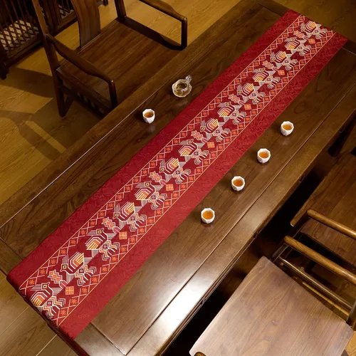 Miniatura 23 de Camino de mesa rojo de 13 x 85 pulgadas, de lino y algodón, decoración de otoño para decoración del hogar, camino de macramé de 85 pulgadas