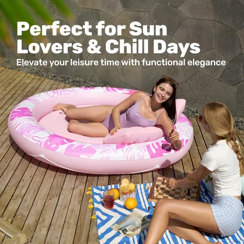 Miniatura 8 de SLOOSH Flotador inflable para tumbona para piscina, 72 x 56 pulgadas, flotadores de piscina para adultos con almohada, flotador redondo 4 en 1