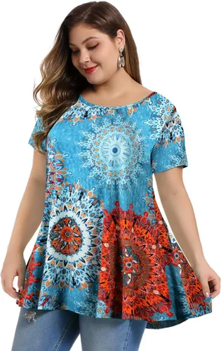 Miniatura 2 de MONNURO - Camiseta de manga corta para mujer, holgada con mucho vuelo, talla grande