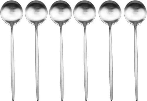 Miniatura 3 de Cubiertos plateados de diseño moderno, 6 piezas de plata mate 304 acero inoxidable tenedor de postre tenedor de ensalada de 7.2 pulgadas, juego