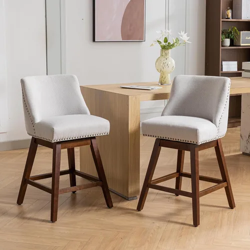 Miniatura 2 de Juego de 2 taburetes de bar giratorios modernos, taburetes de bar de 26.6 pulgadas de altura de mostrador beige con respaldo para isla de cocina