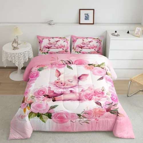 Miniatura 9 de Erosebridal Lindo juego de edredón con diseño de gatos, ropa de cama con temática de animales, edredón y juegos de ropa de cama de flores coloridas