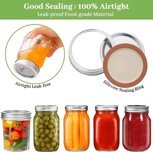 Miniatura 3 de 72 tapas de conservas con anillos para boca regular, tapas de tarros Mason de 2.77 pulgadas, boca regular, tapas y anillos reutilizables a prueba