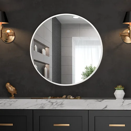 Miniatura 7 de Growsun Espejo redondo de 24 pulgadas, espejo circular montado en la pared, espejo con marco de metal para tocador de baño, espejo de decoración