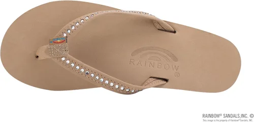 Miniatura 3 de Rainbow Sandals Piel de una sola capa para mujer con correa estrecha de cristal Swarovski, Negro