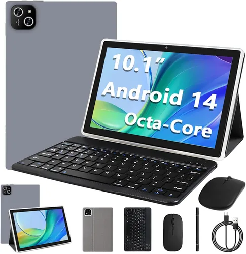Tableta, tableta Android con 12 GB de RAM 64 GB de ROM, tabletas con procesador Octa-Core con teclado, mouse, pantalla táctil de 10.1 pulgadas 1280