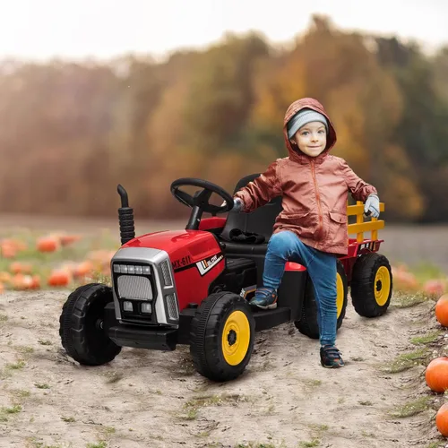 Miniatura 2 de Aosom Tractor de paseo de 12 V con remolque, motores duales de 25 W, tractor eléctrico a batería con control remoto, sonido de arranque de música