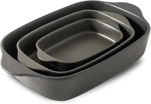 Miniatura 9 de Plato de cerámica para hornear, cacerola de 8.7 x 15.2 pulgadas con asas, bandeja rectangular profunda para lasaña para asar y hornear, utensilios