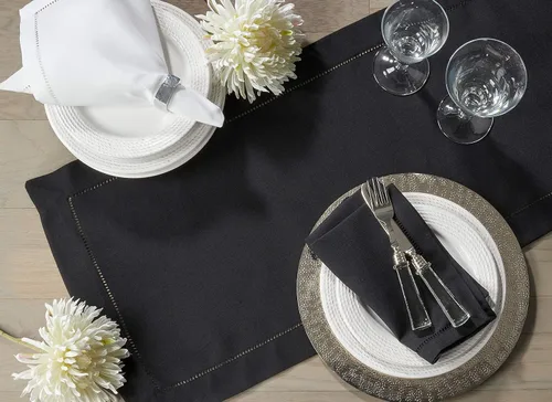 Miniatura 3 de SARO LIFESTYLE Servilleta de cóctel con borde cosido (juego de 12), negro, 6"x6