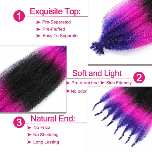 Miniatura 3 de Cabello Afro Twist de 24 Pulgadas 3 Paquetes, Cabello Afro Twist Elástico Pre-Esponjado Cabello Spring Twist Pre-Estirado Cabello para Envolver