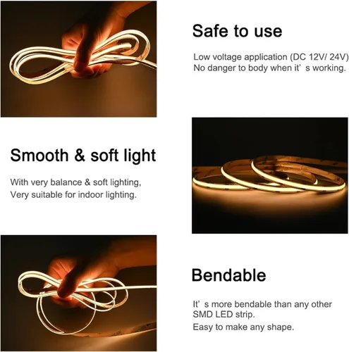 Miniatura 2 de COB - Tira de luz LED con certificación UL, CC de 12 V, tira de luz LED flexible, superbrillante, regulable, 16.4 pies, 1600 LED, de alta densidad