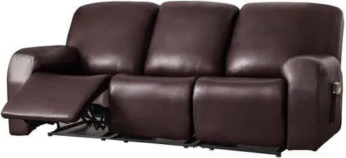 Miniatura 22 de Vctops - Funda elástica de 6 piezas para sofá biplaza reclinable, de cuero sintético impermeable, protector de muebles antideslizante con borde Negro