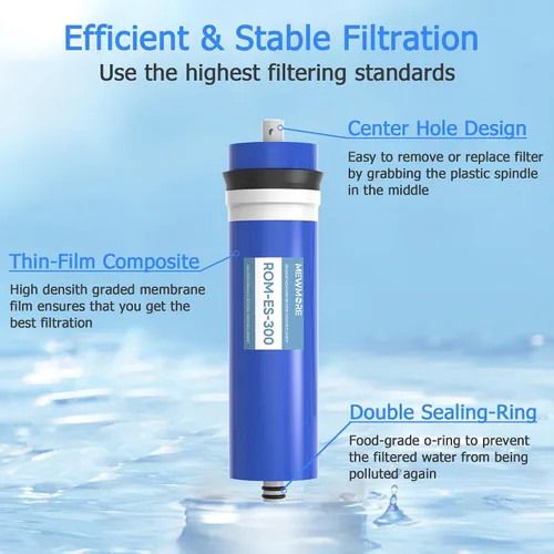 Miniatura 4 de Membrana de ósmosis inversa 300 GPD, elemento de repuesto de filtro de membrana de ósmosis inversa de 12 x 3 pulgadas para sistema de filtración