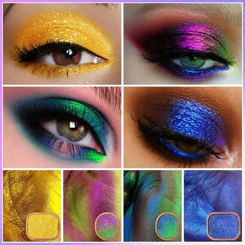 Miniatura 3 de UCANBE Paleta de maquillaje de sombra de ojos multicromo camaleón, 4 colores holográficos metálicos con brillo, paleta de sombra de ojos de alta