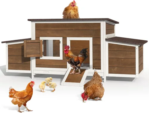 YITAHOME Gallinero grande de madera para gallineros, corral de pollo al aire libre con 2 cajas de anidación, jaula de aves de corral, jaula de