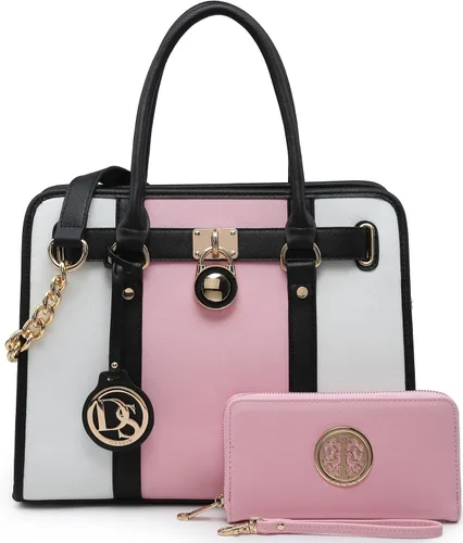 Miniatura 13 de Dasein Bolsos de mano de dos tonos para mujer, bolsos de hombro de cuero vegano, bolsa grande con cartera a juego