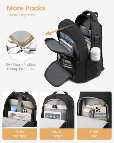 Miniatura 2 de LOVEVOOK Mochila escolar para mujeres y hombres, mochila negra con compartimento para laptop de 15.6 pulgadas, bolsa ligera para libros