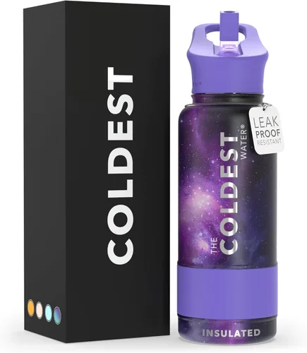 Miniatura 67 de Coldest - Botella para agua con tapa que incluye pajilla, térmica y metálica (acero inoxidable), para hombres y mujeres, color morado
