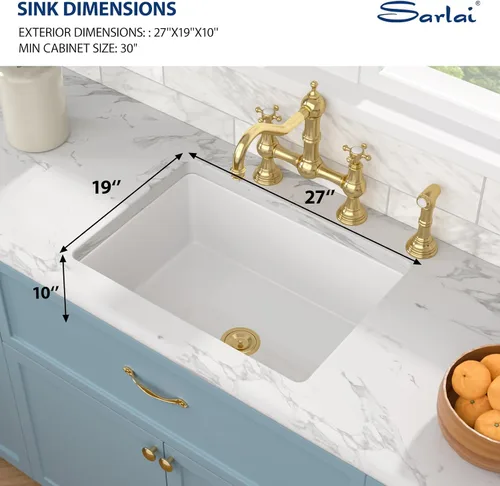 Miniatura 4 de Sarlai Fregadero de cocina blanco de 27 pulgadas de 27 x 19 pulgadas, fregadero de cocina blanco de doble caída y montaje inferior, de arcilla