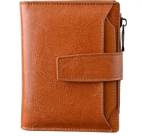 Miniatura 15 de Bveyzi - Billetera pequeña de cuero para mujer con bloqueo RFID, de dos pliegues con cremallera, con ranuras para tarjetas de crédito y ventana