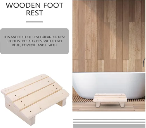 Miniatura 2 de Reposapiés de madera para debajo del escritorio, reposapiés de oficina inclinado para el hogar y el trabajo, diseño ergonómico para aliviar el dolor