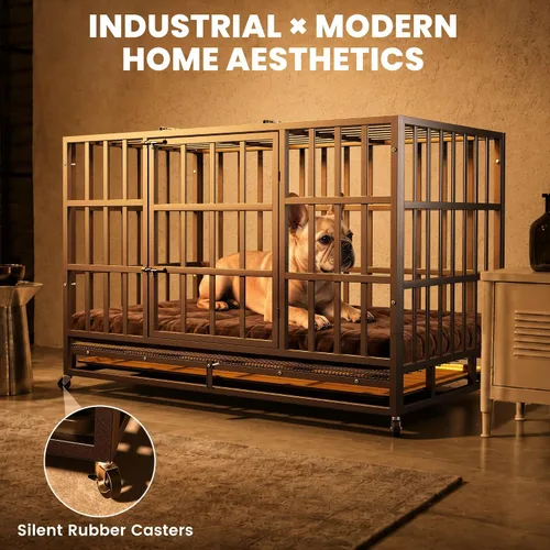 Miniatura 5 de Hiwokk Jaula para perros de 38 pulgadas, perrera indestructible a prueba de escapes para perros grandes de alta ansiedad, jaula de metal fuerte