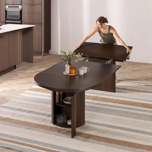 Miniatura 18 de Transformer Table - Mesa de comedor redonda extensible de madera maciza, mesa de comedor redonda extensible, muebles modernos que ahorran espacio
