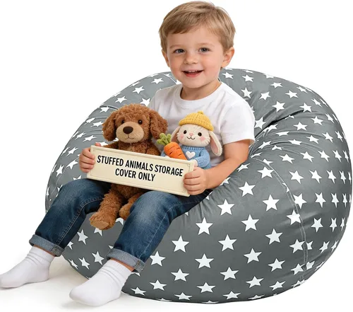 Miniatura 19 de Lukeight - Puf de almacenamiento de animales de peluche para niños, funda para puf de dinosaurio con cremallera para organizar la habitación