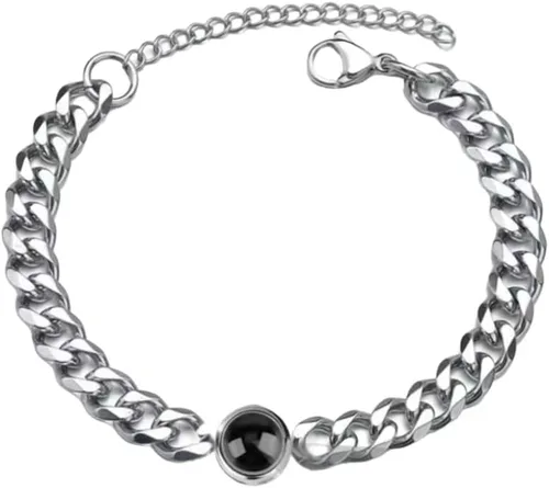 Miniatura 2 de Pulsera de proyección Hip Hop de moda en 100 idiomas, texto personalizado de cadena cubana, joyería de luz de corazón, regalo de cumpleaños