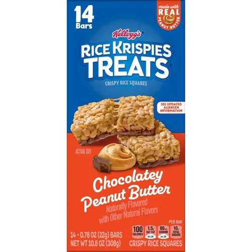 Miniatura 8 de Rice Krispies Treats Cuadrados de Arroz Crujiente, Barras de Aperitivos, Mantequilla de Maní Chocolateada, Caja de 10.8oz (14 Unidades)