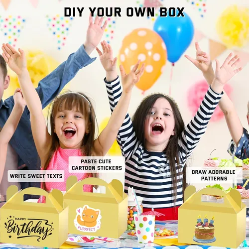 Miniatura 2 de MOORAY Paquete de 30 cajas de dulces con asas, cajas de regalo para fiestas de cumpleaños infantiles, baby shower, boda, Halloween y Navidad (dorado)