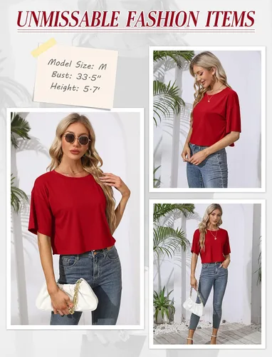 Miniatura 3 de TICTICMIMI Camisetas cortas de verano para mujer, manga corta, cuello redondo, camisetas básicas sin botones