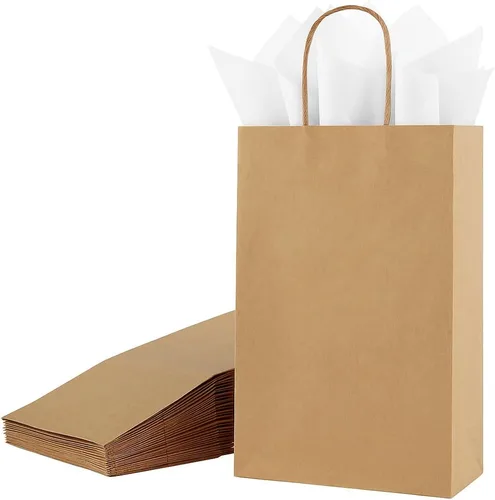 Miniatura 11 de SUNCOLOR Bolsas de regalo negras con asas, paquete de 24 bolsas pequeñas de papel kraft para fiestas, 7.9 x 5.12 x 3.15 pulgadas con papel de seda
