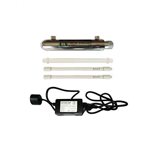 Purificador de agua UV 1GPM 12W de acero inoxidable 304, entrada/salida hembra de 1/4 pulgadas (añade 1 lámpara adicional)