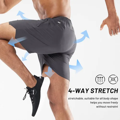 Miniatura 3 de MIER Pantalones cortos de entrenamiento para hombres, pantalones cortos de secado rápido, 5 pulgadas, con bolsillos, ligeros, transpirables.