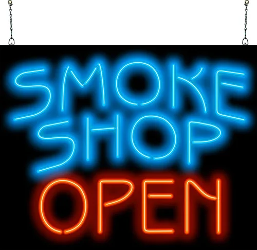 Smoke Shop - Letrero de neón abierto, tamaño grande, 30 pulgadas de ancho x 24 pulgadas de alto, letrero de neón doblado a mano real, de calidad,
