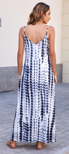 Miniatura 6 de Supnier - Vestido largo de verano para mujer, vestido flora, informal y bohemio con cuello en V, sin mangas, con tirantes delgados y bolsillos