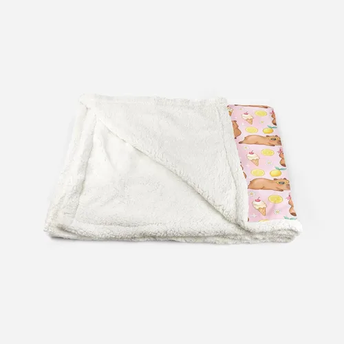 Miniatura 6 de AILONEN Pink Capybara Throw 47"x31" Fleece Sherpa Blanket, Lemon Ice Cream Cartoon Print Printed Throw Blanket, Sweet Room Theme