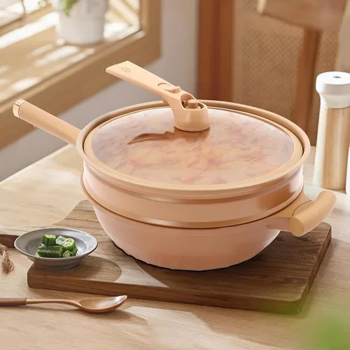 Miniatura 9 de Sartén antiadherente de 12.6 pulgadas de profundidad con tapa de vidrio, rejilla al vapor, olla de micro presión apta para lavavajillas, funciona