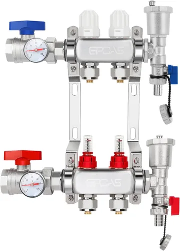 Colector de calefacción de suelo radiante de 2 bucles, tubería PEX, colectores hidrónicos, colector de piso de acero inoxidable radiante para