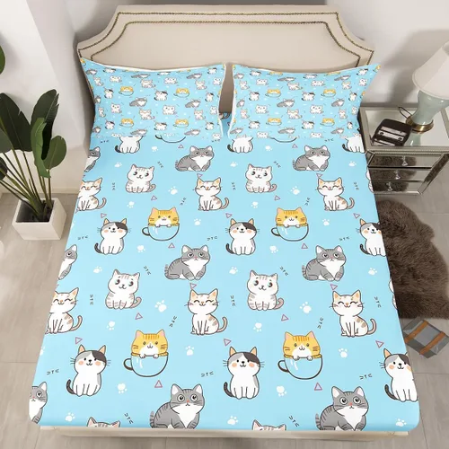 Miniatura 2 de Erosebridal Juego de sábanas Kawaii con diseño de animales lindos para niñas y niños, juego de sábanas de dibujos animados con diseño de pata