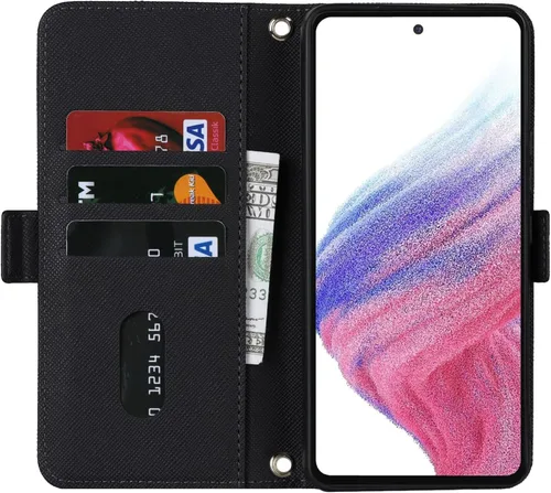 Miniatura 4 de Funda cruzada para Samsung Galaxy A53 5G con correa de cordón ajustable, soporte para tarjeta de crédito de 6.3 pulgadas, bolso de mano de piel