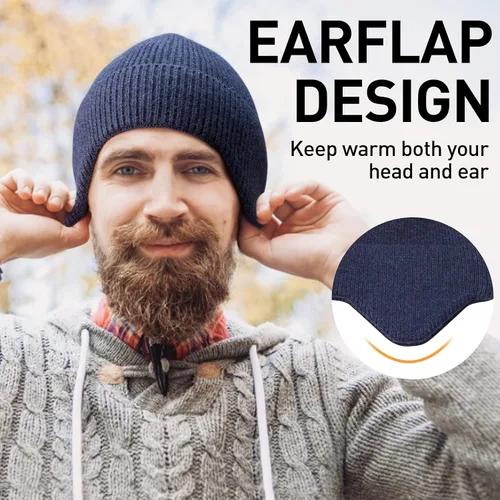 Miniatura 4 de Arcweg Gorro de punto de invierno para hombres y mujeres, gorro de punto cálido con orejera, elástico, resistente al viento, gorro de calavera