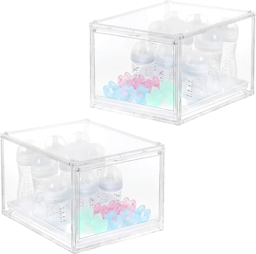 Miniatura 8 de YESGIRL Organizador de biberones transparente de 3 niveles, almacenamiento acrílico apilable transparente con cajón para encimera, estación